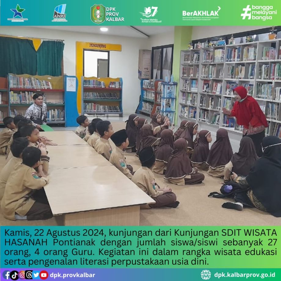 Dinas Perpustakaan dan Kearsipan Provinsi Kalimantan Barat menerima kunjungan dari SDIT Wisata Hasanah Pontianak.